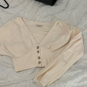 MADEWELL Light Cream Button-Front V-Neck Crop Top